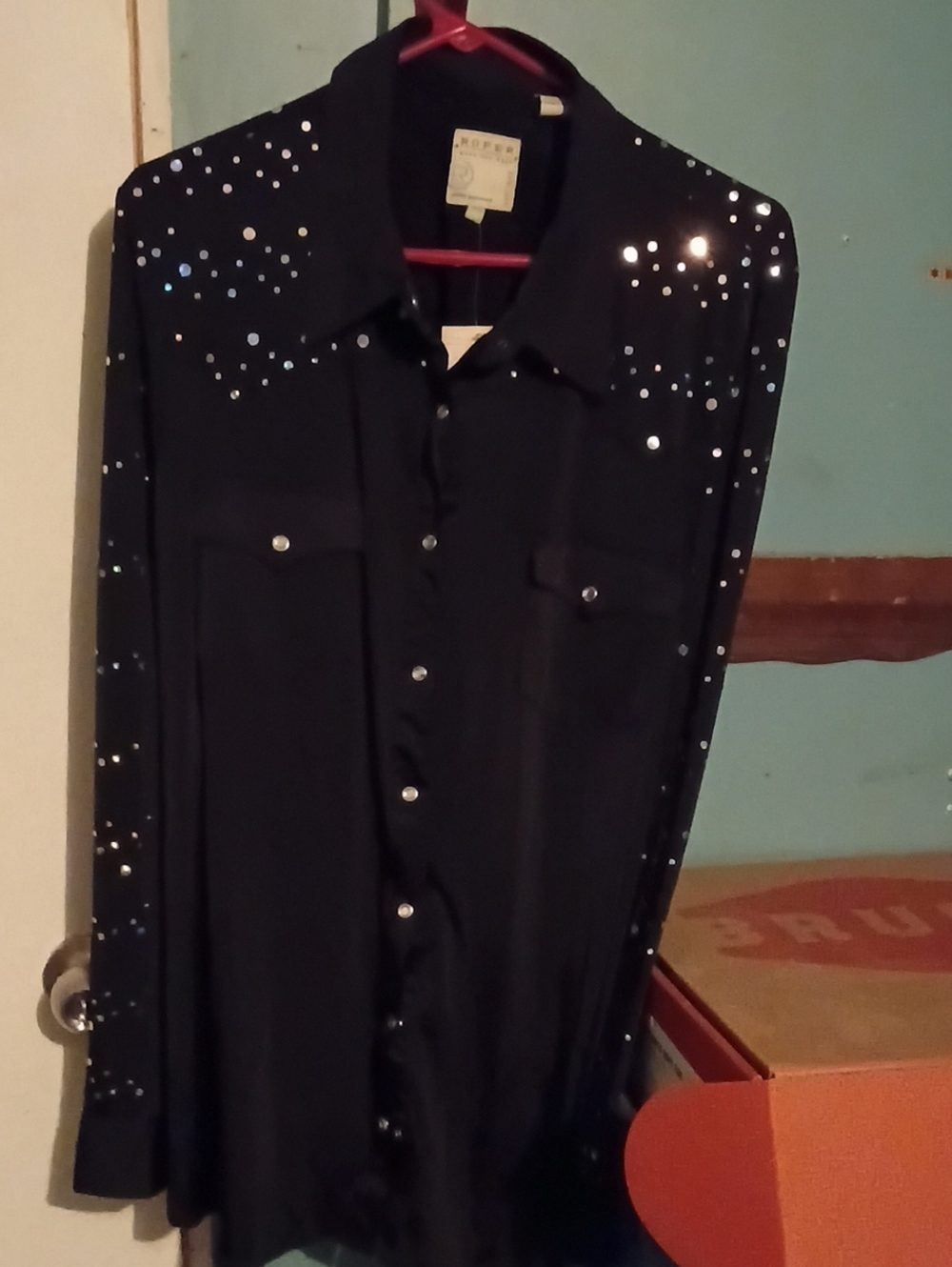 Roper Black Long-Sleeve Blouse with Silver Stud Accents